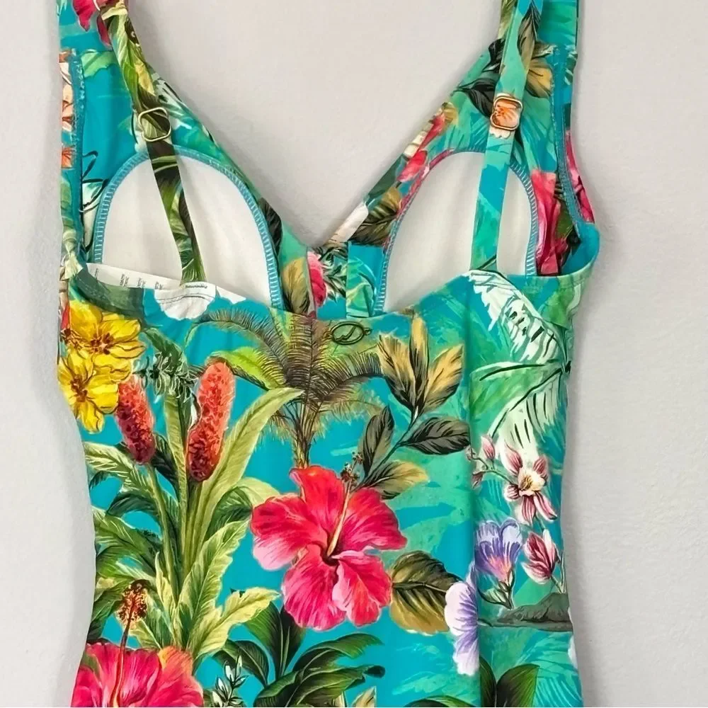 Jantzen Surplice Mio Tummy Control 1-Piece Swim Suit Swimsuit Tropical Floral 4